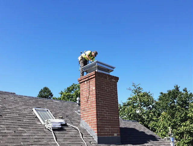 Coventry Chimney Sweep technician measuring a chimney cap in Coventry, CT