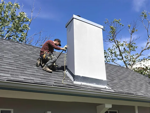 Coventry Chimney Sweep team member finishing chimney construction in Coventry, CT
