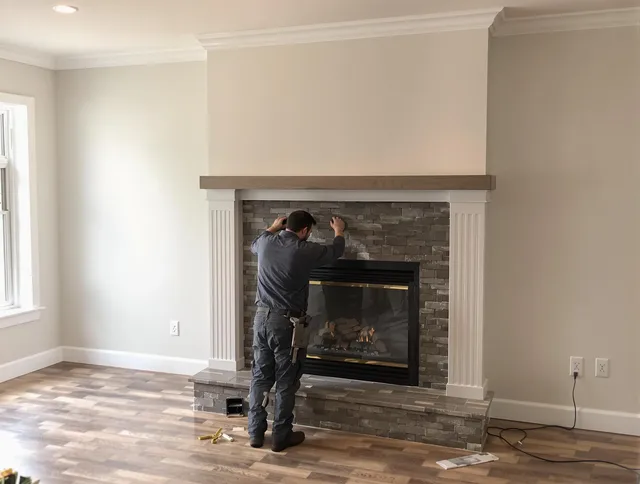 Coventry Chimney Sweep finishing a custom fireplace install in Coventry, CT